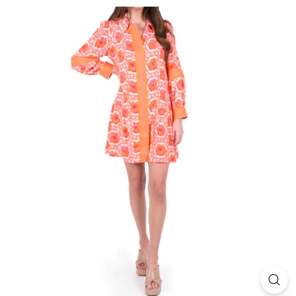 Emily McCarthy Delaney Floral Crochet Pink and Orange Patterned dress NEW w tags